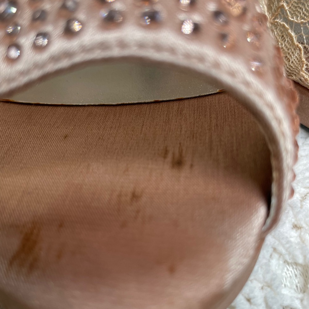SNJ Yael-6 Rose Gold Lace Rhinestone Peep Toe Platform Bootie‎ Heels Size 10 - Picture 8 of 11